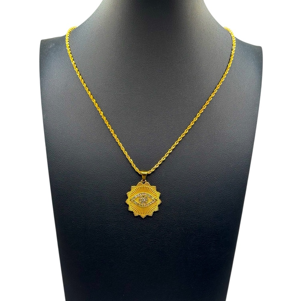 NEW 18K GOLD PLATED “SOLARA EYE PENDANT” ROPE NECKLACE